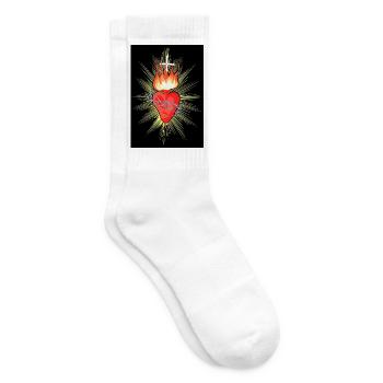 Feuriges Jesus Heiliges Herz mit Stacheldraht  - Tennissocken - Weiß - Rechts