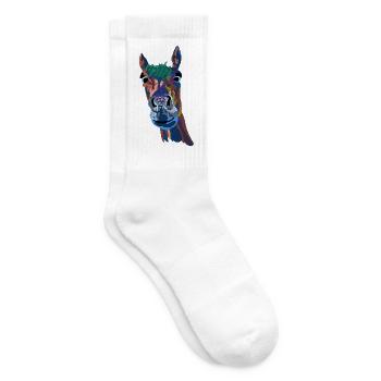 Buntes Pferdeporträt Farbschimmer - Tennissocken - Weiß - Rechts