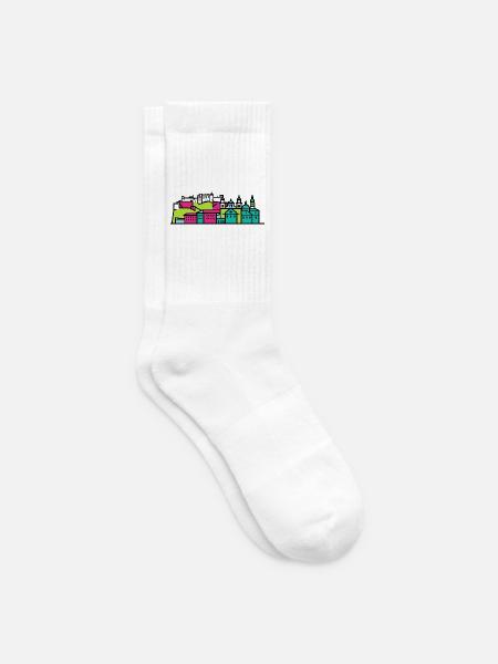 Salzburger Stadtsilhuettfestung Moderne Linienkunst - Tennissocken - Weiß