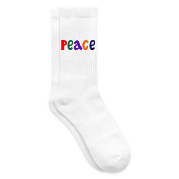 Farbige Buchstaben mit dem Wort Frieden "Frieden" - Tennissocken - Weiß - Rechts