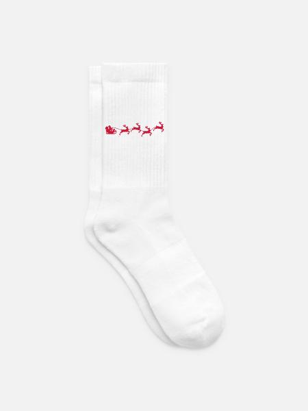 Sankt auf Pferdeschlitten mit Rentier - Tennissocken - Weiß