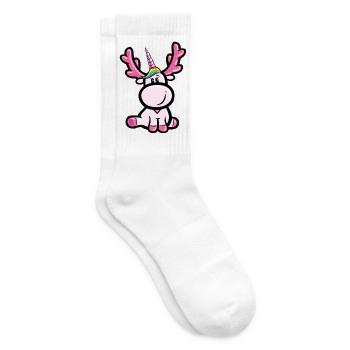 Rosa Elchhorn (Mischung aus Einhorn und Elch) - Tennissocken - Weiß - Rechts