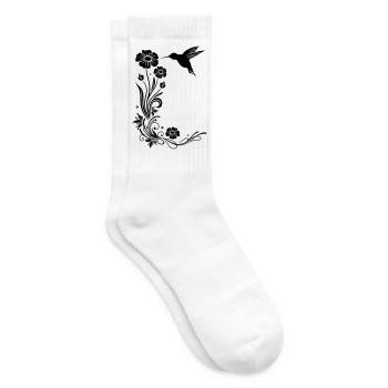 Kolibri mit Blumen und floraler Ranke - Tennissocken - Weiß - Rechts