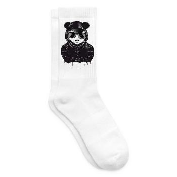Drôle d’ours panda avec sweat à capuche, casquette de baseball et lunettes - Chaussettes de tennis - blanc - Droite
