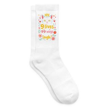 MEINE KATZE HAT 9 LEBEN UND 99 MÖGLICHKEITEN, MICH ZUM LACHEN ZU BRINGEN - Tennissocken - Weiß - Rechts