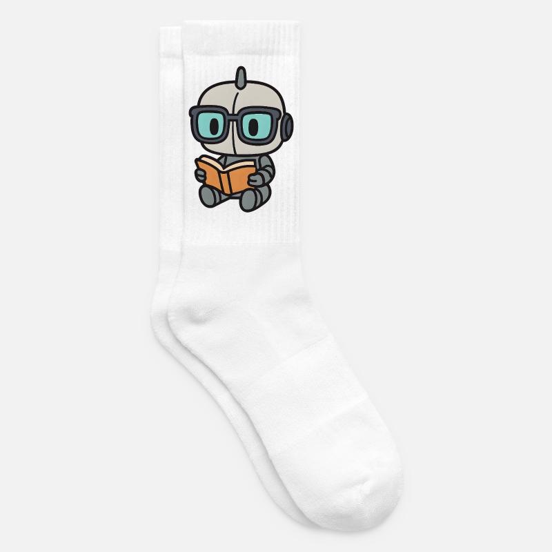 Geek robot with glasses and book - Tennis socks - white