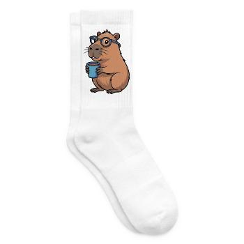Coffee drinking capybara with glasses - Tennis socks - white - Right