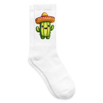Cactus with Sombrero – kawaii Cactus - Tennis socks - white - Right