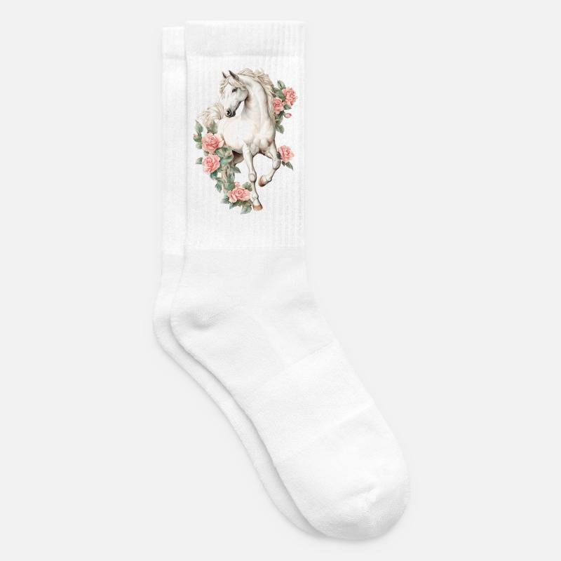 Pferd mit Rosen - Tennissocken - Weiß