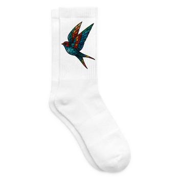 Swallow Stained Glass Mosaic Colorful Bird - Tennis socks - white - Right