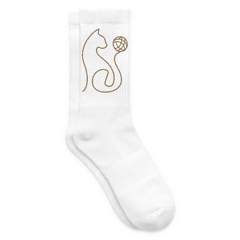 Katze mit Wollknäuel Linien Design - Tennissocken - Weiß - Rechts