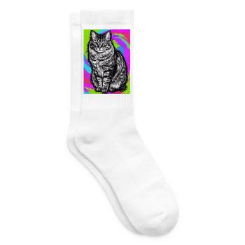 cat - Tennis socks - white - Right