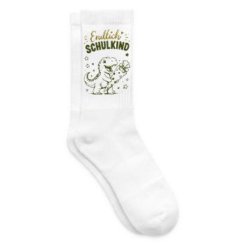 Endlich Schulkind Dino Stift - Tennissocken - Weiß - Rechts
