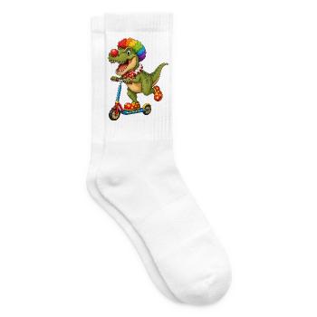Cute Dino T-Rex Clown on Roller - Tennis socks - white - Right
