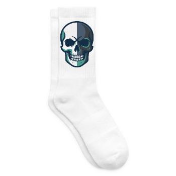 Stilisierte Totenkopfgrafik mit geteiltem Farbdesign - Tennissocken - Weiß - Rechts