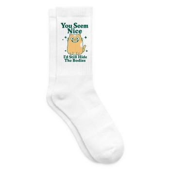  lustiges Katzen Motiv schwarzer Humor - Tennissocken - Weiß - Rechts