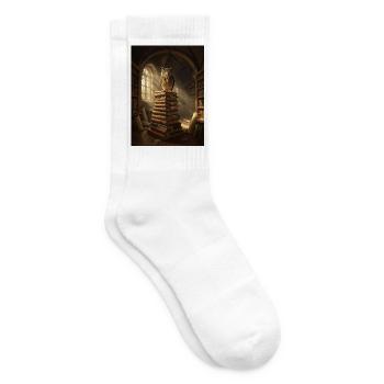 Eule oben auf dem Stapel der antiken Bibliothek - Tennissocken - Weiß - Rechts
