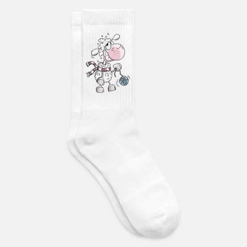 Schaf mit Wollknäuel - Schafe - Schäfchen - Comic - Tennissocken - Weiß