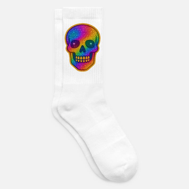 Regenbogen Skull Glitzer zu Halloween - Tennissocken - Weiß