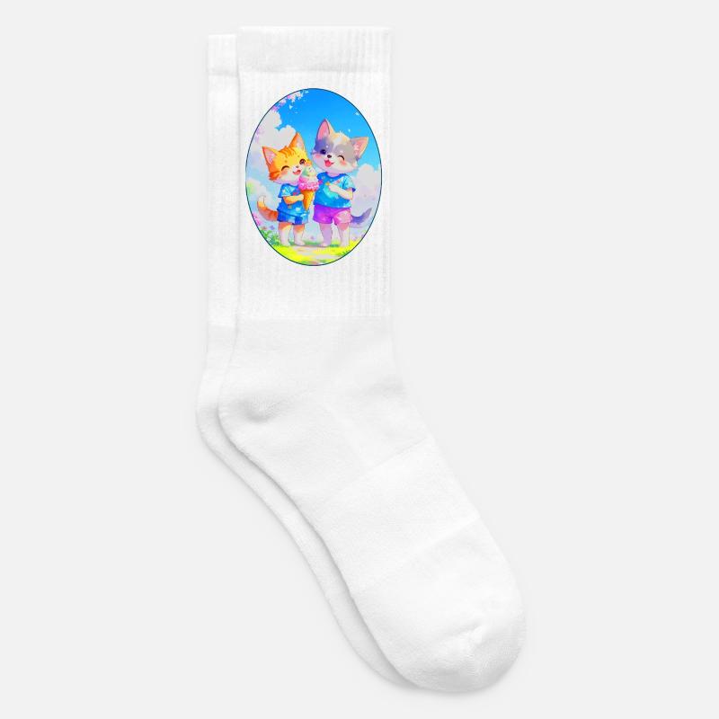 Kätzchen, Hündchen & Eiscreme (Oval) - Tennissocken - Weiß