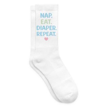 NAP EAT DIAPER REPEAT Shirt – Lustiger Baby Spruch - Tennissocken - Weiß - Rechts
