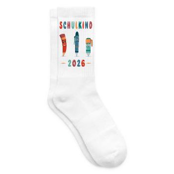 Schulkind 2026 Lustige Stifte - Tennissocken - Weiß - Rechts