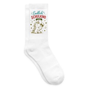 Endlich Schulkind 2026 Unicorn Einhorn - Tennissocken - Weiß - Rechts