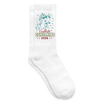 Endlich Schulkind 2026 Unicorn Feier - Tennissocken - Weiß - Rechts