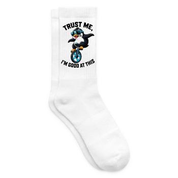 Cool penguin on unicycle funny saying - Tennis socks - white - Right