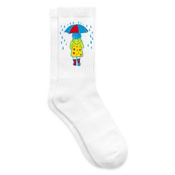 Kind mit Regenschirm im Regen - Tennissocken - Weiß - Rechts