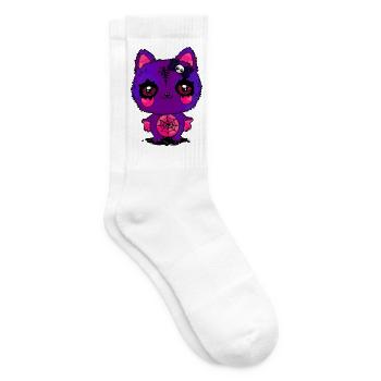 Lila Kätzchen mit Spinnennetz - Tennissocken - Weiß - Rechts
