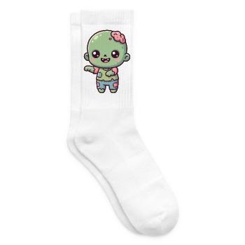 Süße Cartoon-Zombiefigur mit freiliegendem Gehirn - Tennissocken - Weiß - Rechts