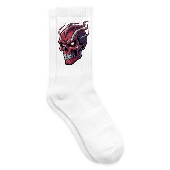 Dämonischer Schädel mit leuchtenden Augen und feurigem Haar - Tennissocken - Weiß - Rechts