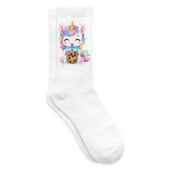 Niedlicher Einhorn mit Bubble Tea - Tennissocken - Weiß - Rechts