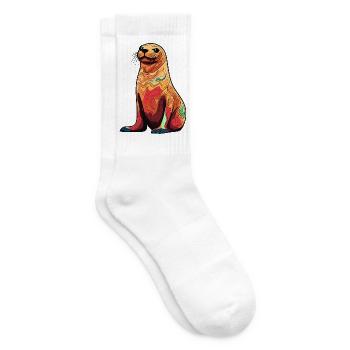 Bunter Seelöwen-Illustration - Tennissocken - Weiß - Rechts