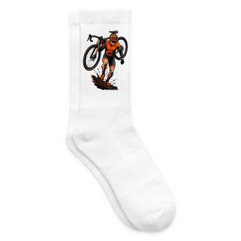 Cyclocross Run Up Fahrrad Sport T-Shirt - Tennissocken - Weiß - Rechts