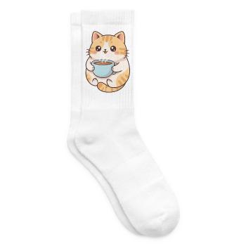 Katze mit Kaffee  - Tennissocken - Weiß - Rechts