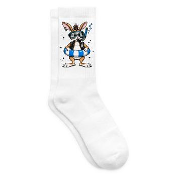 Bunter Punk Hase Taucher mit Rettungsring - Tennissocken - Weiß - Rechts