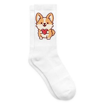 Süßer Corgi mit Herz - Tennissocken - Weiß - Rechts