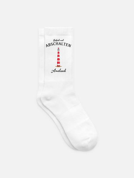 Ameland Leuchtturm Bornrif, Einfach mal abschalten - Tennissocken - Weiß