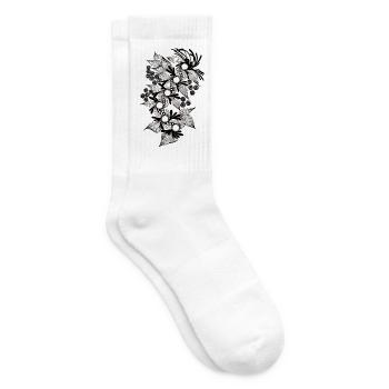Black and White Flower Spiral - Tennis socks - white - Right