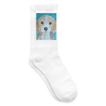 Beagle Welpe,  Aquarell  - Tennissocken - Weiß - Rechts
