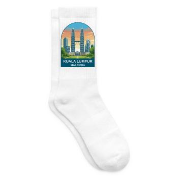 Kuala Lumpur Malaysia Vintage Travel Illustration - Tennis socks - white - Right