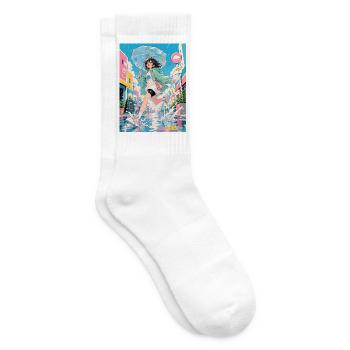 Happy rainy day in pastel colors - Tennis socks - white - Right