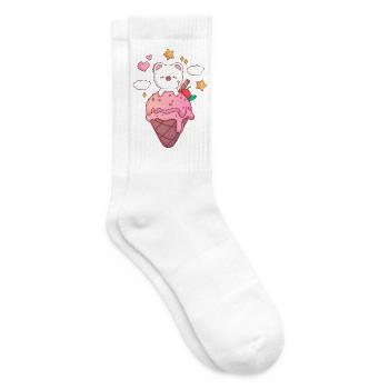 Kawaii Eiscremebär auf rosa Kegel - Tennissocken - Weiß - Rechts