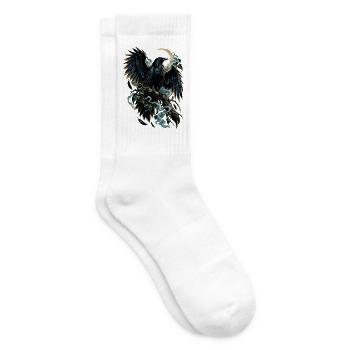 Mondkrähe auf Nachtzweig - Tennissocken - Weiß - Rechts