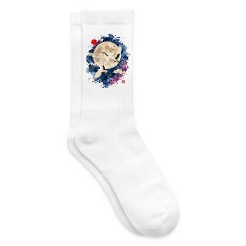 Japan Kraniche Vollmond Aquarell - Tennissocken - Weiß - Rechts