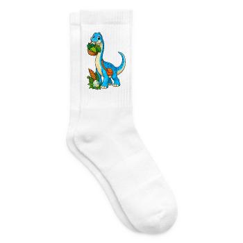 Blauer Dino mit Korb im Dschungel - Tennissocken - Weiß - Rechts