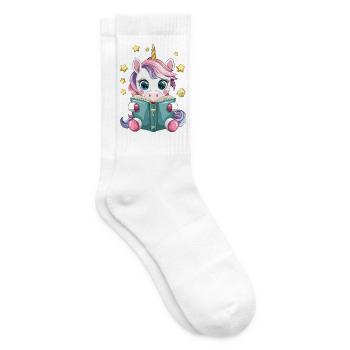 Süßes Kawaii Einhorn liest Buch Vektor Design - Tennissocken - Weiß - Rechts