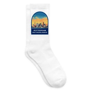 Rotterdam Niederlande Reiseabzeichen Erasmusbrücke - Tennissocken - Weiß - Rechts
